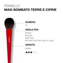 A Pennello maxi bombato terre e ciprie 67, di colore rosso, con dettagli in italiano: numero 67, indicato per ciprie e terre, a densità media e con una scala visiva della densità.