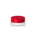 Barattolo quadrato in vetro di Makeupstudio - Cipria in Polvere Fissante con coperchio rosso circolare.