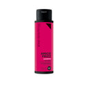 A 400 ml 13.5 fl. oz. pink and black bottle of AMICO FRIZZ - SHAMPOO ANTICRESPO, enriched with saffron flower extract, labeled anti-frizz shampoo for frizzy hair.