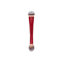Pennello viso duo double-ended makeup brush with a deep red handle and two different sized brush heads.