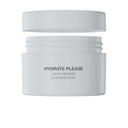 A white jar of Crema Idratante hydrating cream with the lid off, revealing the open container. The label features both English and Italian text, highlighting this idratante formula as a versatile crema gel viso that also serves beautifully as a base trucco.